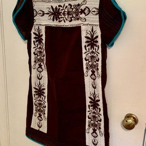 Beach Cover Up Mini Dress with ADORABLE Embroidery and Decorative Hems Size S